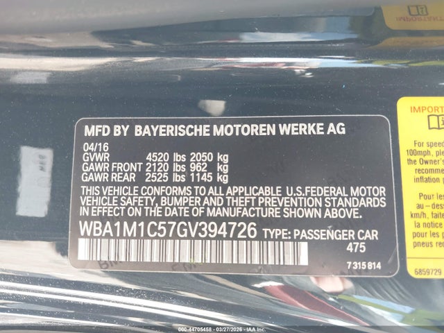2016 Bmw M235i მანქანა იყიდება აუქციონზე, vin: WBA1M1C57GV394726, აუქციონის ნომერი: 44705458