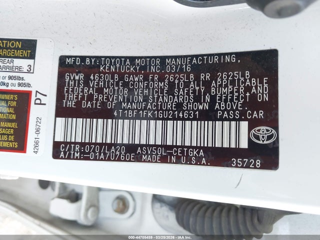 Toyota CAMRY XLE 2016 4T1BF1FK1GU214631 Image 9