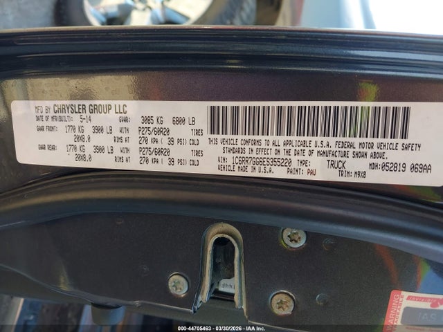 44705463 :رقم المزاد ، 1C6RR7GG6ES355220 vin ، 2014 Ram 1500 Big Horn مزاد بيع