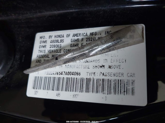 2007 Acura Tl Type S მანქანა იყიდება აუქციონზე, vin: 19UUA76547A004066, აუქციონის ნომერი: 44705466