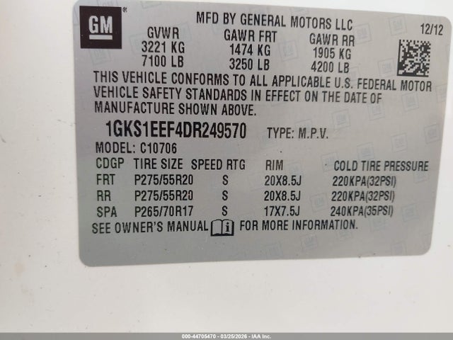 Продаж на аукціоні авто 2013 Gmc Yukon Denali, vin: 1GKS1EEF4DR249570, номер лоту: 44705470
