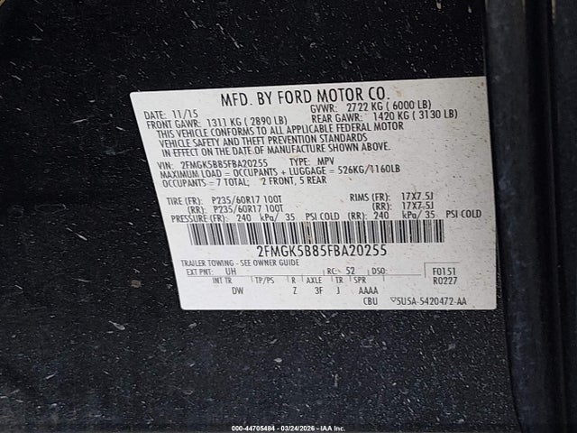 Ford FLEX SE 2015 2FMGK5B85FBA20255 Image 9