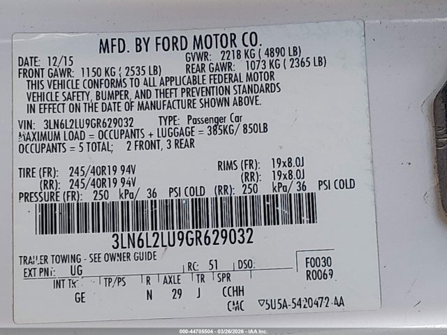 3LN6L2LU9GR629032 Lincoln MKZ HYBRID