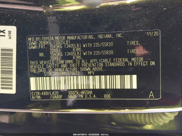 Продаж на аукціоні авто 2021 Toyota Highlander Platinum, vin: 5TDFZRBH9MS074673, номер лоту: 44705518