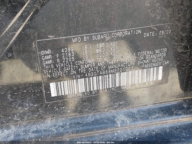 2021 Subaru Impreza 5-door მანქანა იყიდება აუქციონზე, vin: 4S3GTAB68M3701001, აუქციონის ნომერი: 44705523
