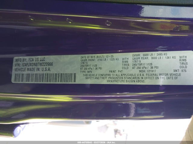 Aukcja sprzedaży 2026 Jeep Wrangler Sport S 4x4, vin: 1C4PJXDN8TW220966, numer aukcji: 44705543