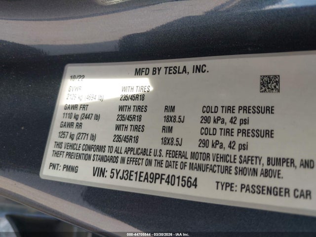 Продажа на аукционе авто 2023 Tesla Model 3 Rear-wheel Drive, vin: 5YJ3E1EA9PF401564, номер лота: 44705544