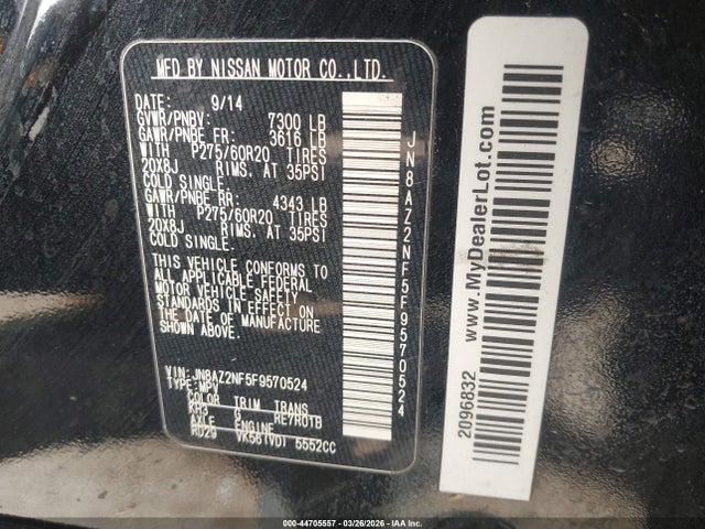 Продажа на аукционе авто 2015 Infiniti Qx80, vin: JN8AZ2NF5F9570524, номер лота: 44705557