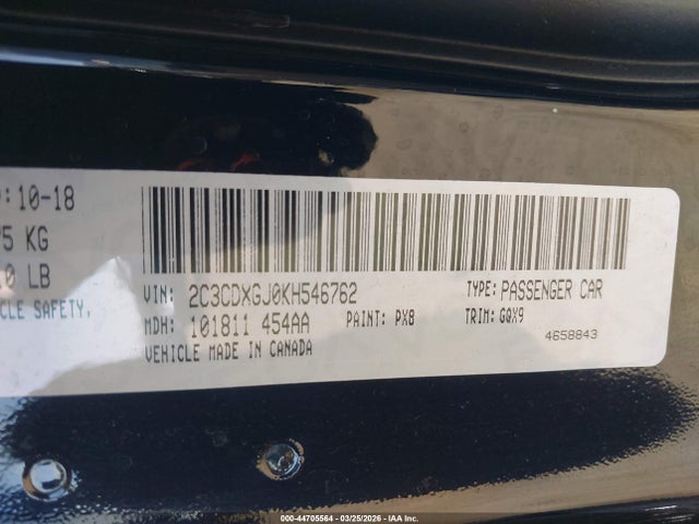 Продажа на аукционе авто 2019 Dodge Charger Scat Pack Rwd, vin: 2C3CDXGJ0KH546762, номер лота: 44705564