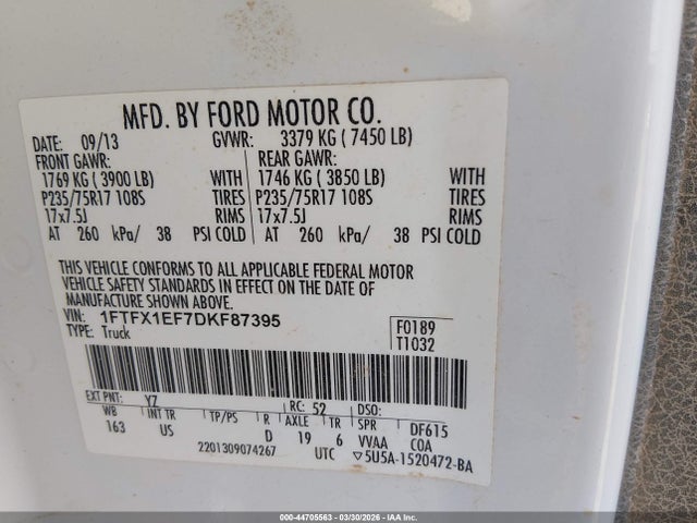 Aukcja sprzedaży 2013 Ford F-150 Xlt, vin: 1FTFX1EF7DKF87395, numer aukcji: 44705563