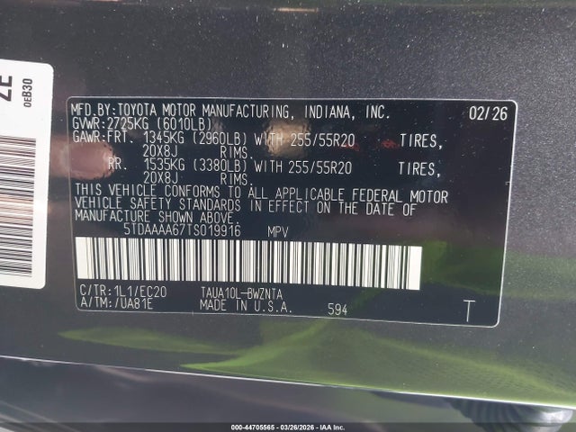 Продаж на аукціоні авто 2026 Lexus Tx 350, vin: 5TDAAAA67TS019916, номер лоту: 44705565