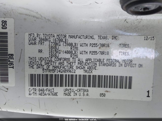 Aukcja sprzedaży 2016 Toyota Tundra Sr 4.6l V8, vin: 5TFRM5F14GX099612, numer aukcji: 44705577