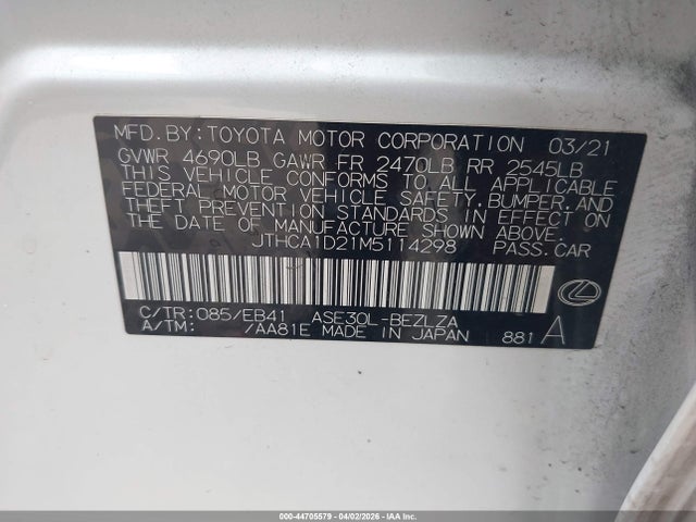 44705579 :رقم المزاد ، JTHCA1D21M5114298 vin ، 2021 Lexus Is 300 مزاد بيع