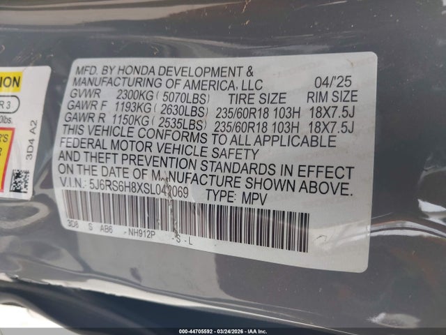 Aukcja sprzedaży 2025 Honda Cr-v Hybrid Sport-l, vin: 5J6RS6H8XSL042069, numer aukcji: 44705592
