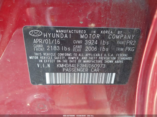 KMHD84LF3HU160973 Hyundai ELANTRA SE