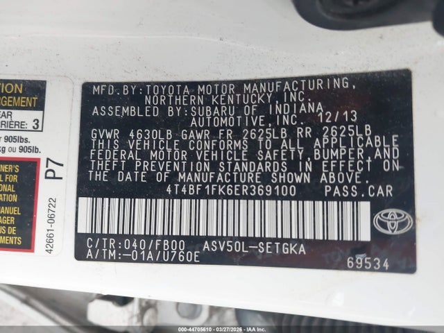 Toyota CAMRY XLE 2014 4T4BF1FK6ER369100 Image 9