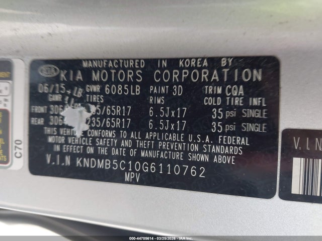 Aukcja sprzedaży 2016 Kia Sedona Lx, vin: KNDMB5C10G6110762, numer aukcji: 44705614