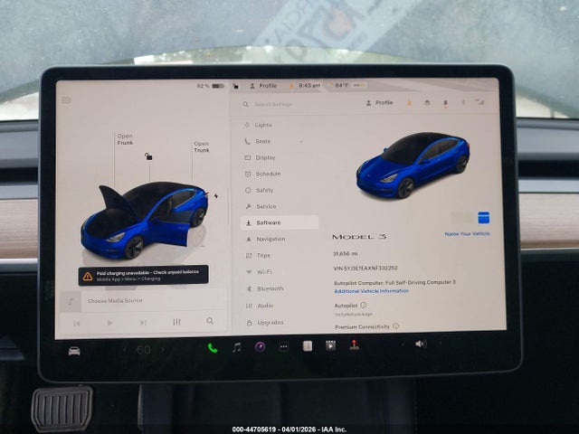 44705619 :رقم المزاد ، 5YJ3E1EAXNF332252 vin ، 2022 Tesla Model 3 Rear-wheel Drive مزاد بيع