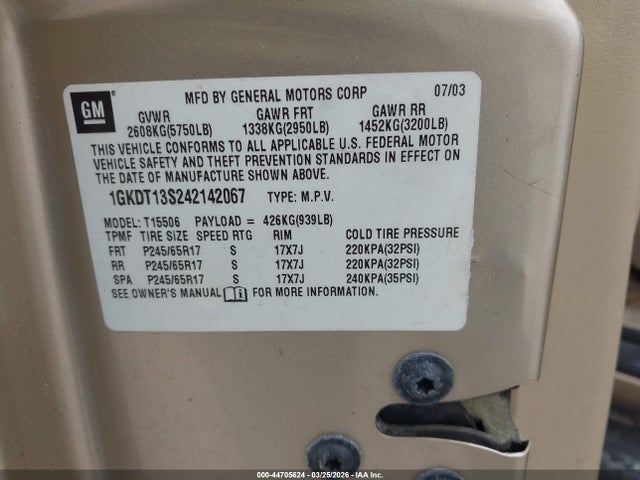 Продаж на аукціоні авто 2004 Gmc Envoy Slt, vin: 1GKDT13S242142067, номер лоту: 44705624