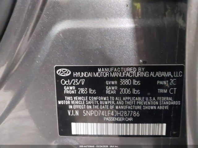 Hyundai ELANTRA SE 2018 5NPD74LF4JH287786 Image 9