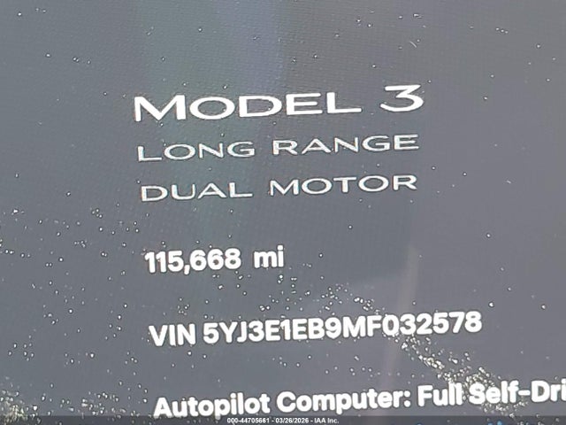 Aukcja sprzedaży 2021 Tesla Model 3 Long Range Dual Motor All-wheel Drive, vin: 5YJ3E1EB9MF032578, numer aukcji: 44705661