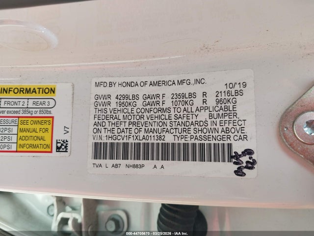 1HGCV1F1XLA011382 Honda ACCORD LX