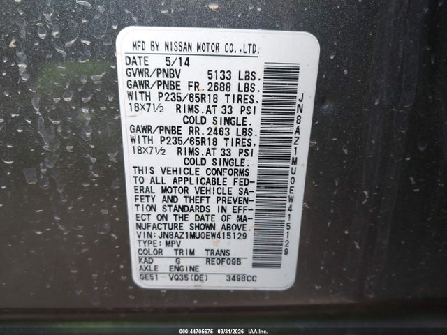 JN8AZ1MU0EW415129 Nissan MURANO SL