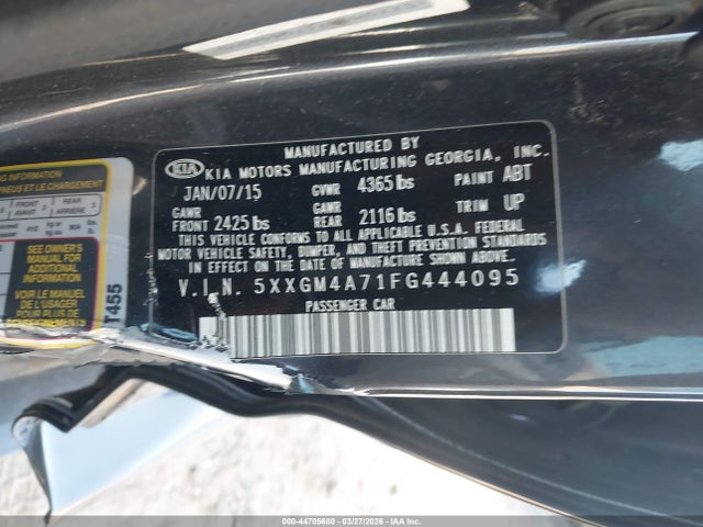 Aukcja sprzedaży 2015 Kia Optima Lx, vin: 5XXGM4A71FG444095, numer aukcji: 44705680