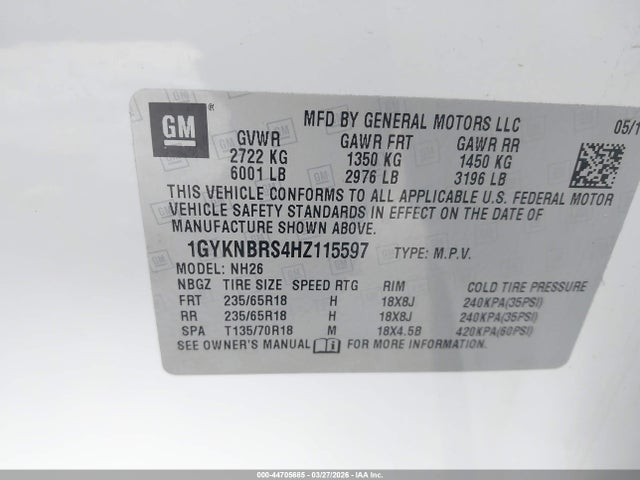 Aukcja sprzedaży 2017 Cadillac Xt5 Luxury, vin: 1GYKNBRS4HZ115597, numer aukcji: 44705685