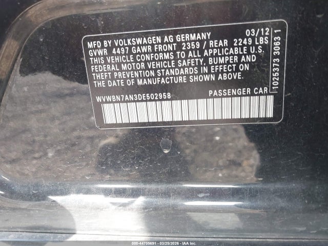 2013 VOLKSWAGEN CC WVWBN7AN3DE502958 Photo 8