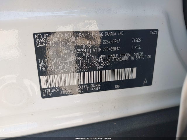 44705700 :رقم المزاد ، 2T3W1RFV4RC273581 vin ، 2024 Toyota Rav4 Xle مزاد بيع