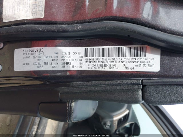2016 Jeep Cherokee Limited მანქანა იყიდება აუქციონზე, vin: 1C4PJLDB2GW229439, აუქციონის ნომერი: 44705704