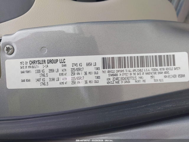 Продаж на аукціоні авто 2014 Chrysler Town & Country Touring, vin: 2C4RC1BGXER277315, номер лоту: 44705707