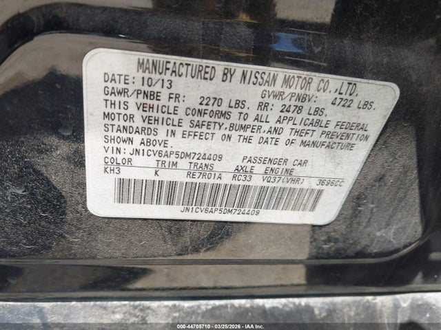 2013 Infiniti G37 Journey მანქანა იყიდება აუქციონზე, vin: JN1CV6AP5DM724409, აუქციონის ნომერი: 44705710