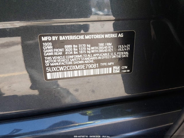 Aukcja sprzedaży 2021 Bmw X7 Xdrive40i, vin: 5UXCW2C0XM9E79081, numer aukcji: 44705716
