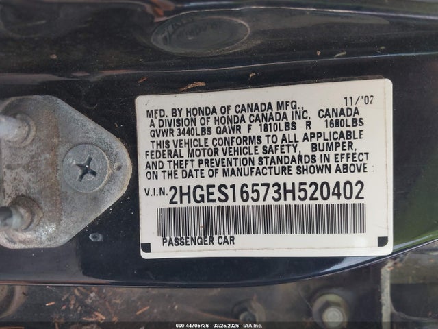 2003 HONDA CIVIC 2HGES16573H520402 Photo 8