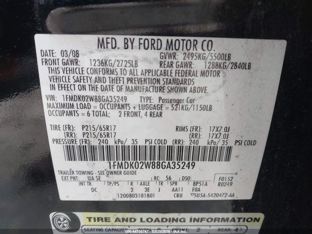 2008 FORD TAURUS X 1FMDK02W88GA35249 Photo 8