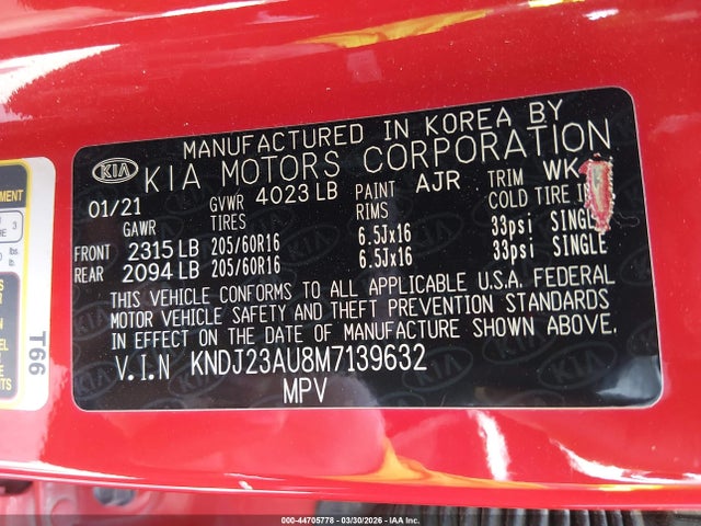 KNDJ23AU8M7139632 KIA SOUL LX