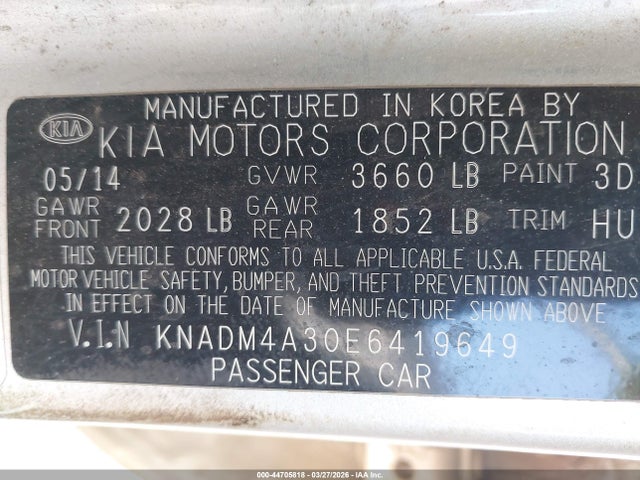 KIA RIO LX 2014 KNADM4A30E6419649 Image 9