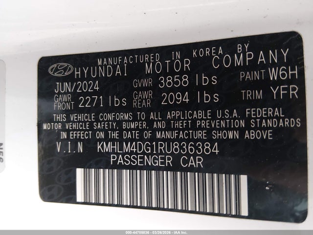 Aukcja sprzedaży 2024 Hyundai Elantra Sel, vin: KMHLM4DG1RU836384, numer aukcji: 44705836