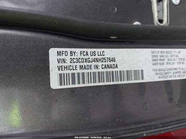 44705866 :رقم المزاد ، 2C3CDXGJ4NH257646 vin ، 2022 Dodge Charger Scat Pack مزاد بيع
