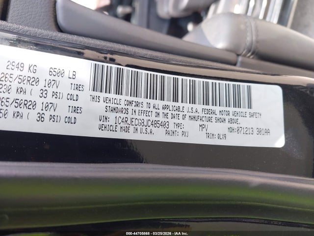 44705868 :رقم المزاد ، 1C4RJECG8JC485403 vin ، 2018 Jeep Grand Cherokee High Altitude 4x2 مزاد بيع