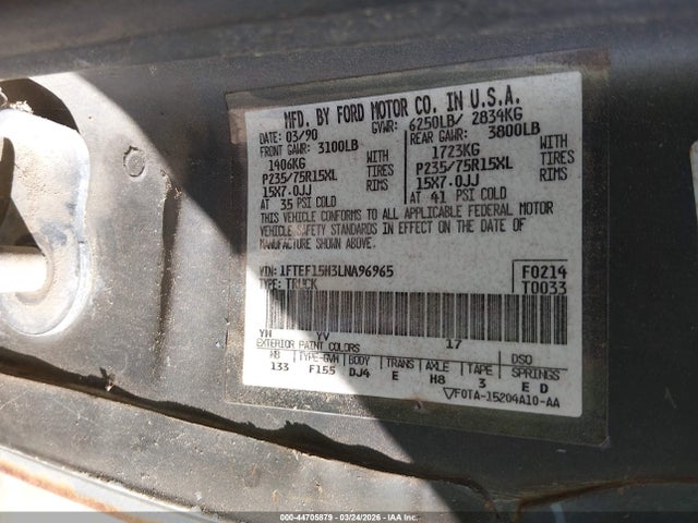 1990 FORD F150 1FTEF15H3LNA96965 Photo 8