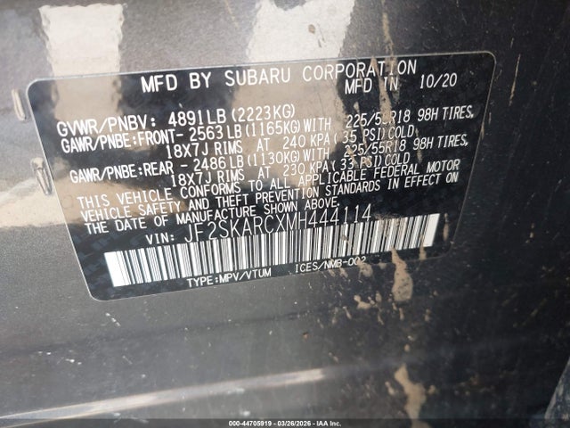 JF2SKARCXMH444114 Subaru Forester Sport