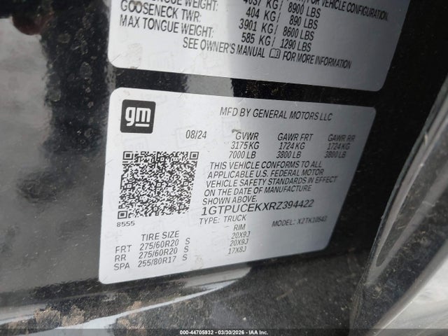 Продаж на аукціоні авто 2024 Gmc Sierra 1500 4wd  Short Box Elevation With 3sb, vin: 1GTPUCEKXRZ394422, номер лоту: 44705932