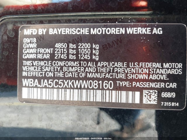 Продажа на аукционе авто 2019 Bmw 530i, vin: WBAJA5C5XKWW08160, номер лота: 44705930