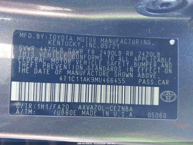 4T1C11AK9MU466455 Toyota CAMRY LE