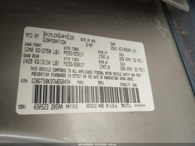 Aukcja sprzedaży 2007 Dodge Nitro Slt/rt, vin: 1D8GT58K97W658434, numer aukcji: 44705939