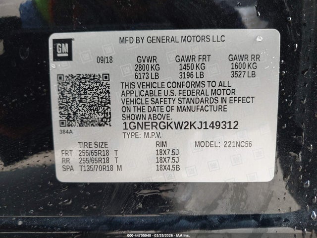 1GNERGKW2KJ149312 Chevrolet Traverse 1lt
