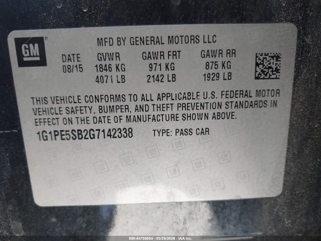 1G1PE5SB2G7142338 Chevrolet Cruze Limited 1lt Auto